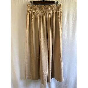 Women's Beige Wide-Leg Trousers Elastic Waist Size M Casual Pants
